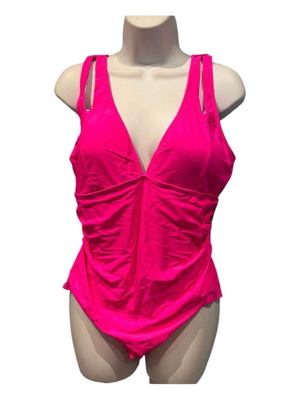 Hot Neon Pink V-Neck One-Piece Swimsuit XXL NWOT